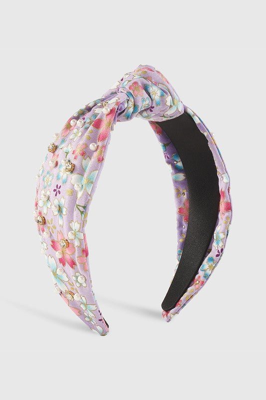 Cherry Blossom Pearl Rhinestone Knotted Headband - Amyliz Collections
