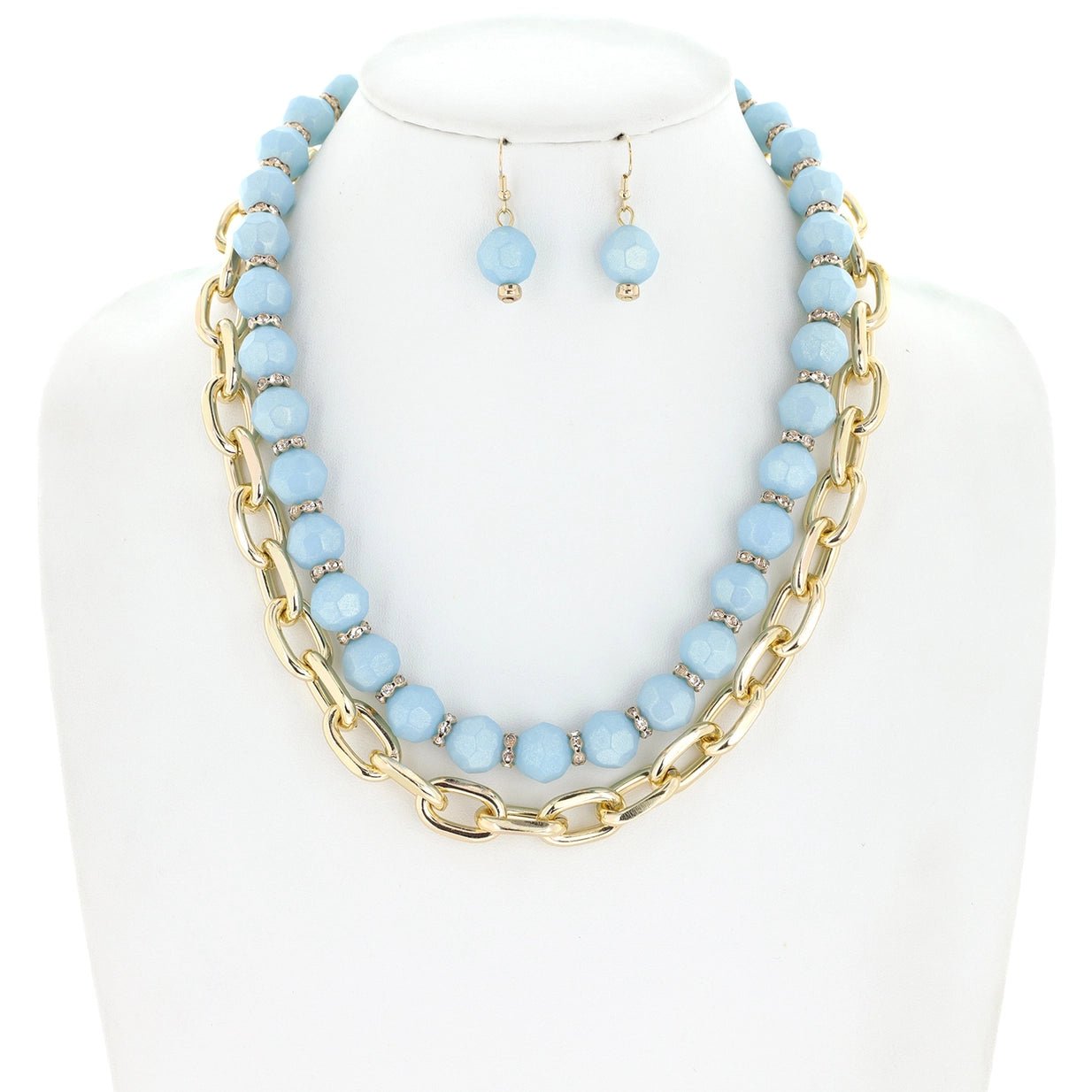 2 Layer Large Beaded & Chain Link Necklace Set - Amyliz Collections