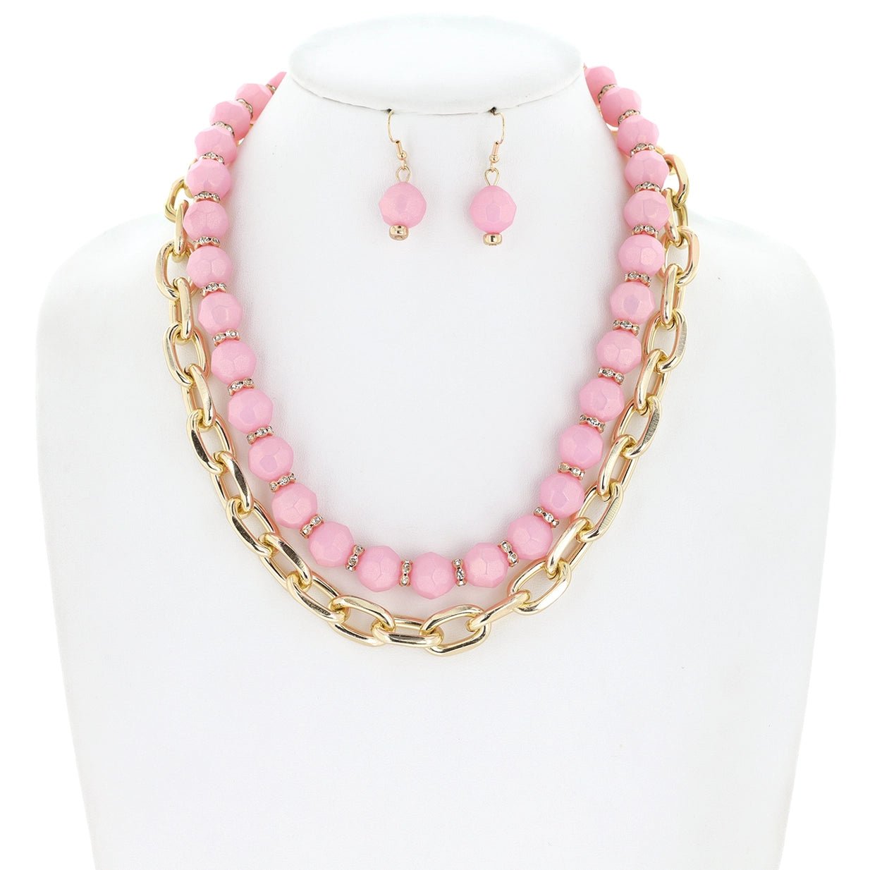 2 Layer Large Beaded & Chain Link Necklace Set - Amyliz Collections
