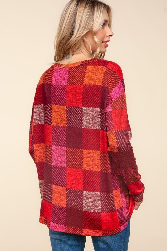 Checker Plaid Knit Top - Amyliz Collections