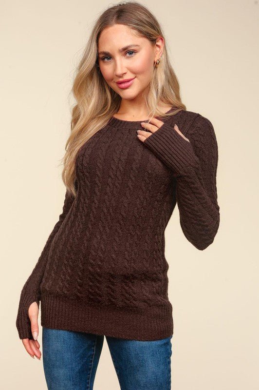 Plus Cable Pattern Brunette Sweater - Amyliz Collections