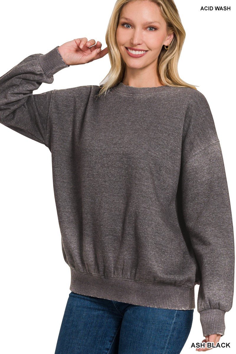 Acid Wash Fleece Oversized Pullover - Amyliz Collections