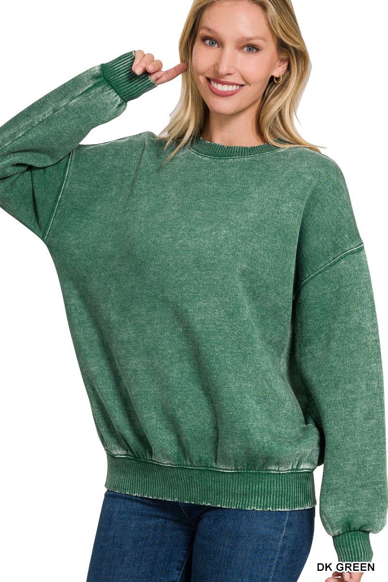 Acid Wash Fleece Oversized Pullover - Amyliz Collections