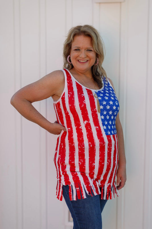 American Flag Fringe Tank - Amyliz Collections