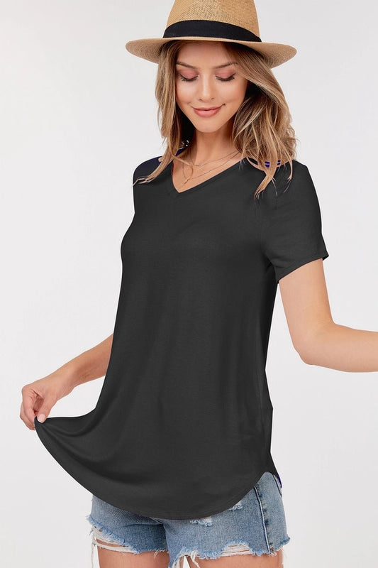 Basic Short Sleeve V Neck Top - Amyliz Collections