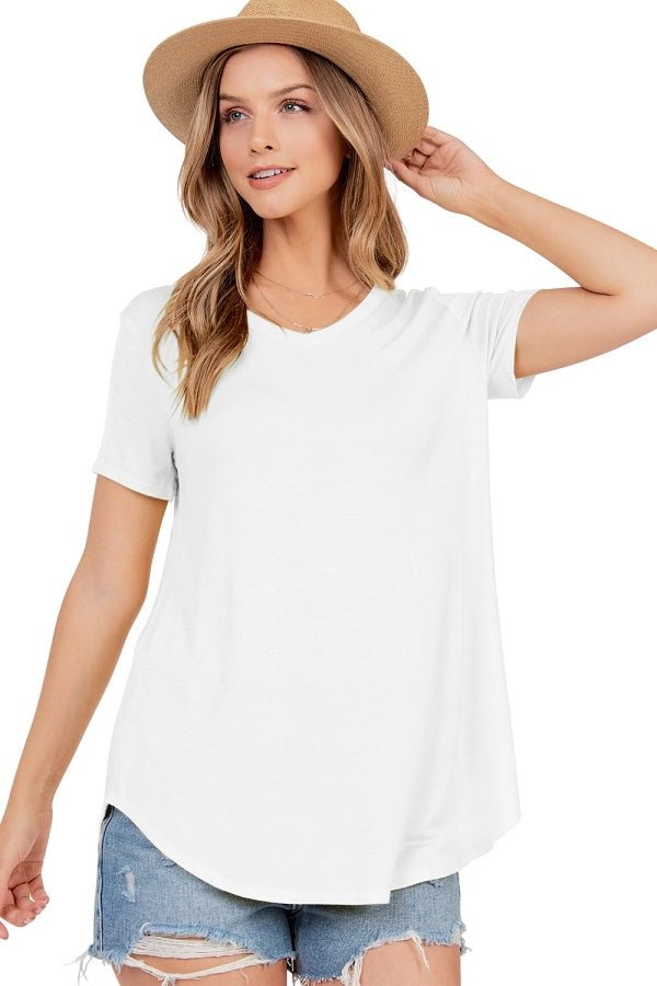 Basic Short Sleeve V Neck Top - Amyliz Collections
