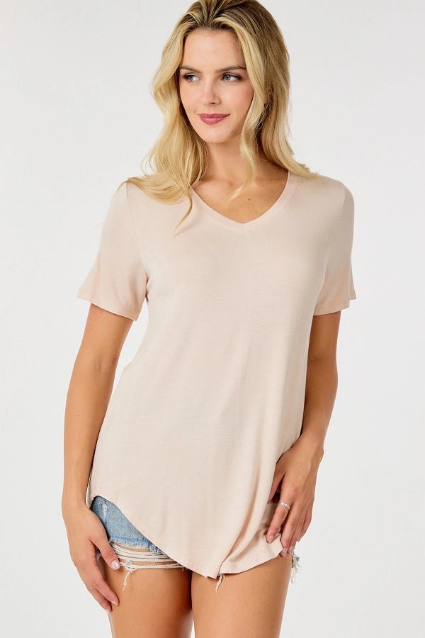 Basic Short Sleeve V Neck Top - Amyliz Collections