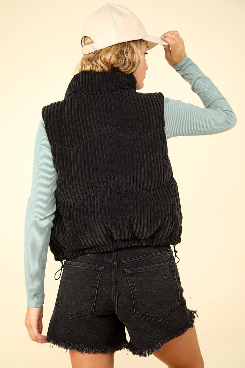 Corduroy Puffer Jacket Black - Amyliz Collections