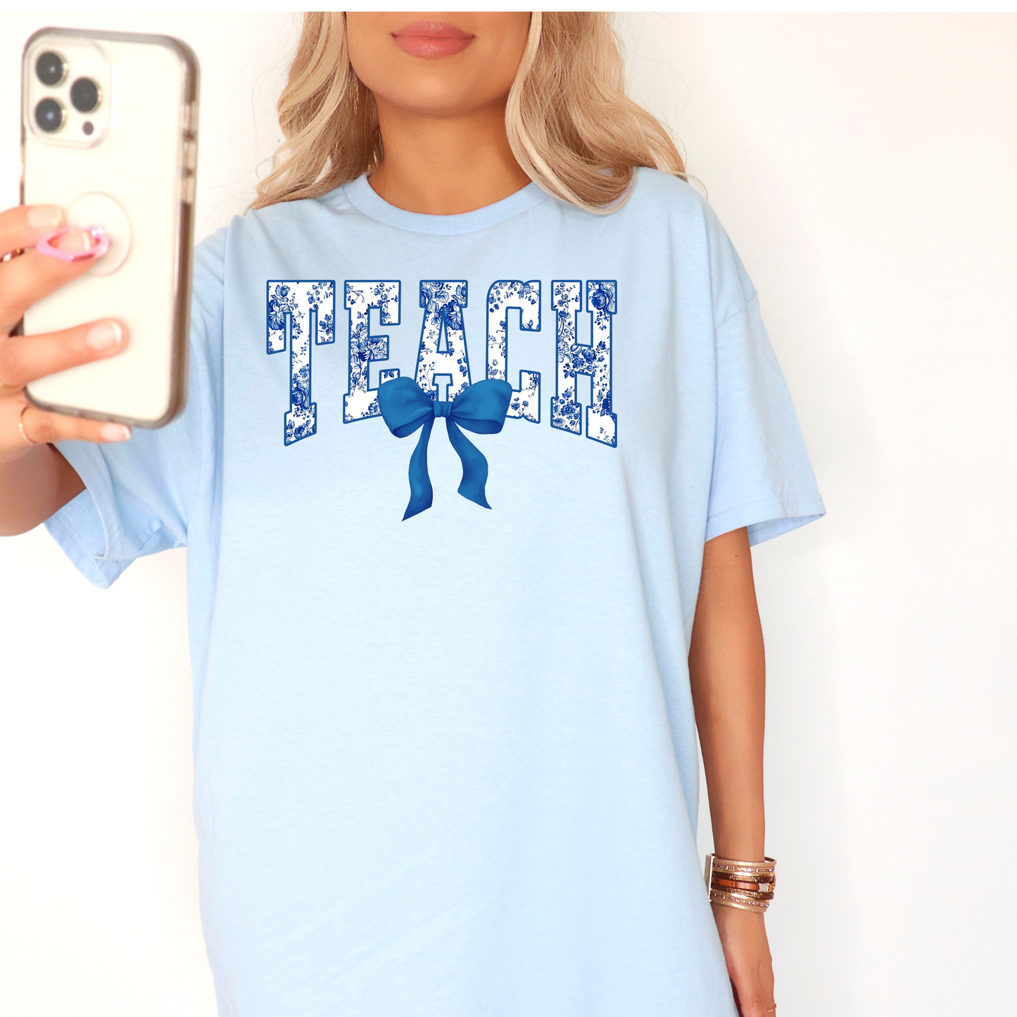 Blue Floral Teach Tee