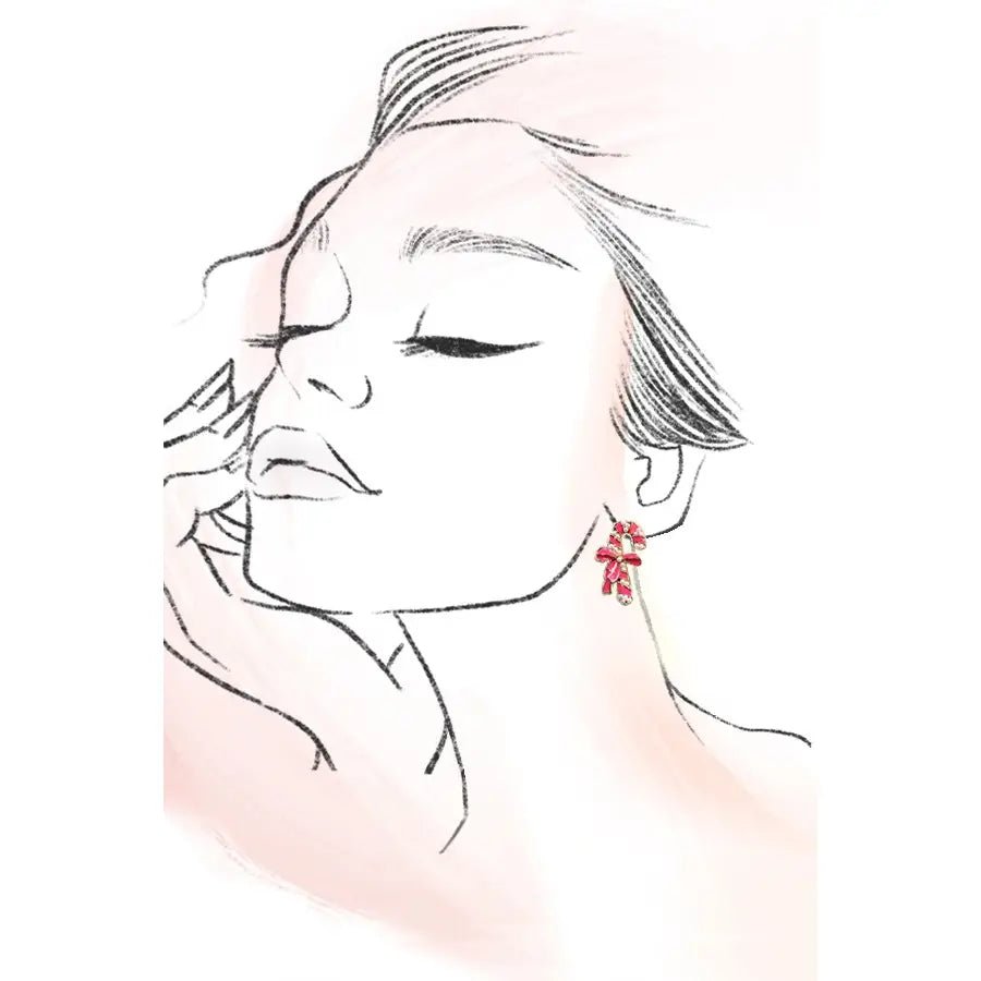 Candy Cane Bow Pearl Stud Earrings - Amyliz Collections