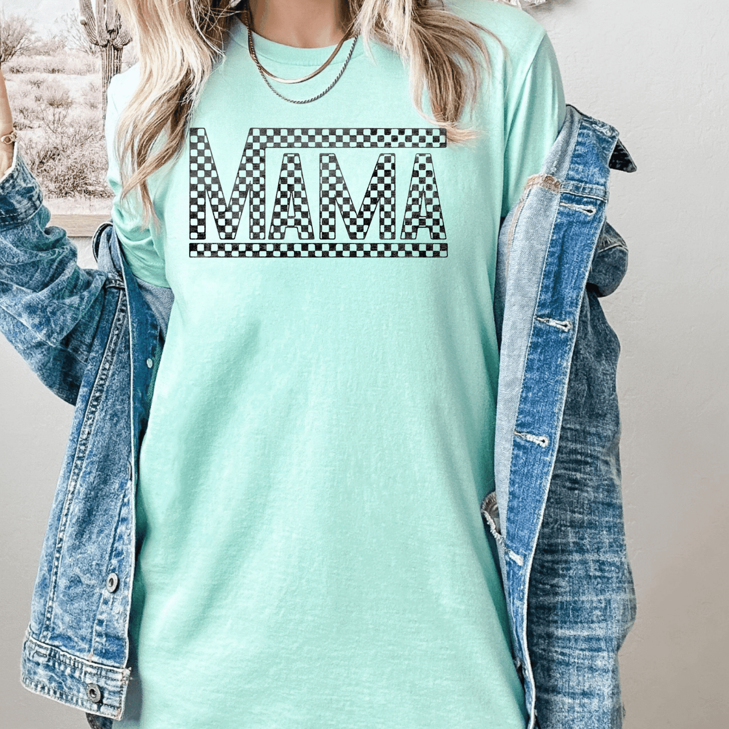 Checkered Mama Mint Tee - Amyliz Collections