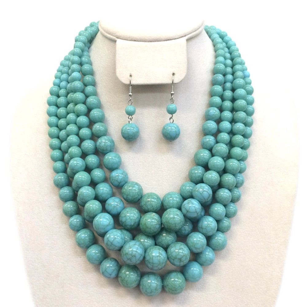 Chunky 5 Strand Pearl Necklace & Earring Set - Amyliz Collections