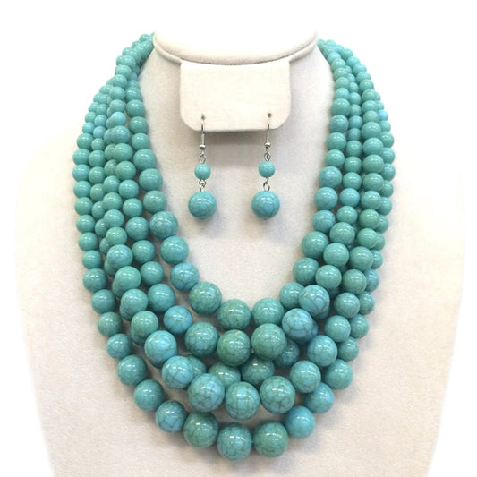 Chunky 5 Strand Pearl Necklace & Earring Set - Amyliz Collections