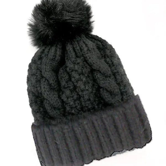 Classic Cable Knot Pom Pom Beanies Hat - Amyliz Collections