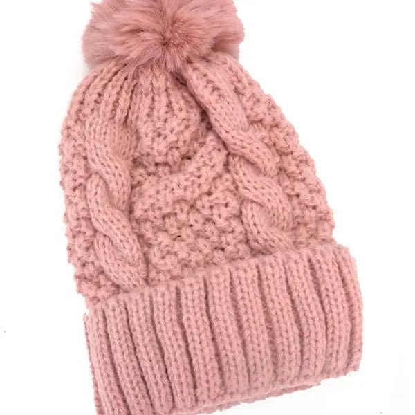 Classic Cable Knot Pom Pom Beanies Hat - Amyliz Collections