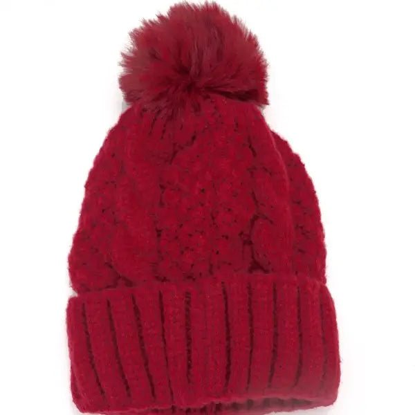 Classic Cable Knot Pom Pom Beanies Hat - Amyliz Collections