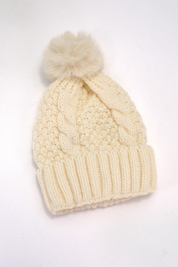 Classic Cable Knot Pom Pom Beanies Hat - Amyliz Collections