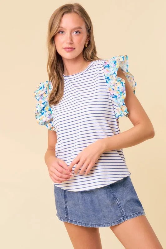 Ruffle Sleeve Stripe Top - Amyliz Collections