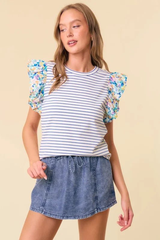 Ruffle Sleeve Stripe Top - Amyliz Collections