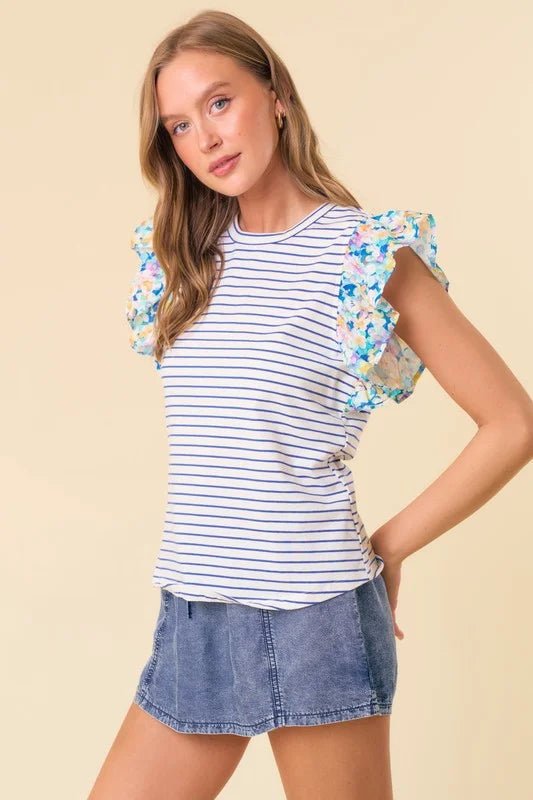 Ruffle Sleeve Stripe Top - Amyliz Collections
