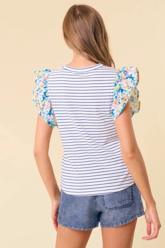 Ruffle Sleeve Stripe Top - Amyliz Collections
