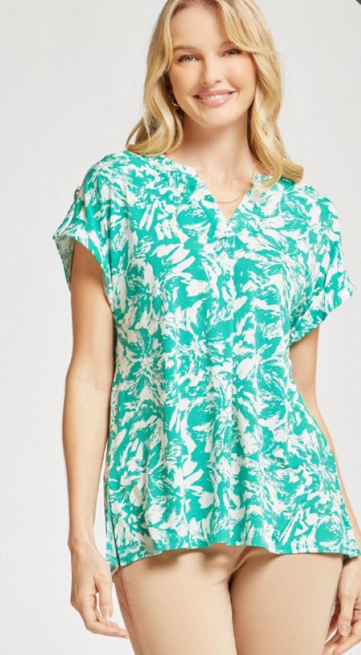 Lyla Cap Sleeve Top - Green Floral - Amyliz Collections