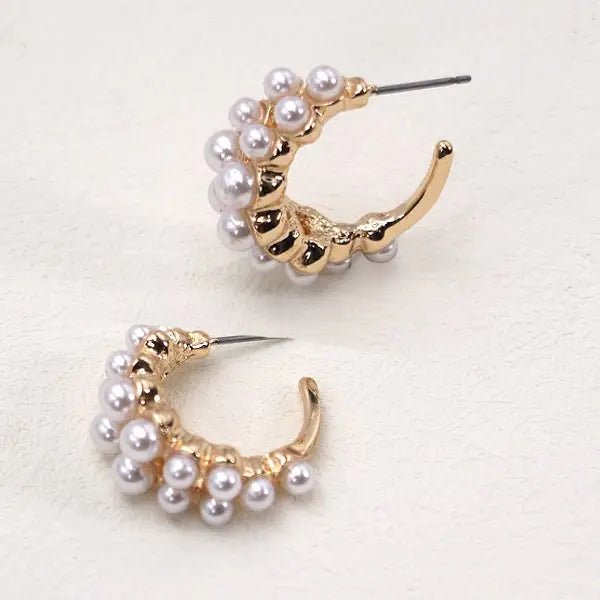 Double Row Pearl Hoop Earrings - Amyliz Collections