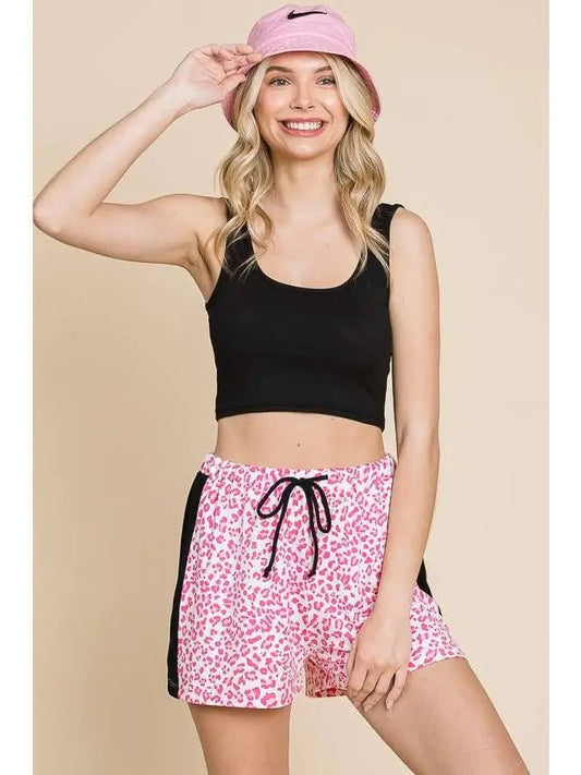 Contrast Strip Drawstring Shorts - Flamingo Pink - Amyliz Collections