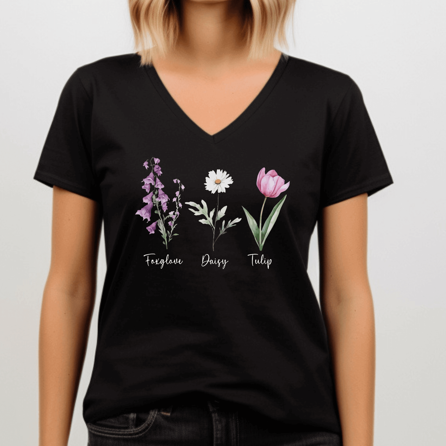 Foxglove Daisy Tulip V - Neck - Amyliz Collections
