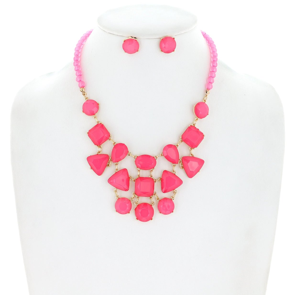 Gemstone Cluster Bib Resin Beaded Statement Necklace Set - Amyliz Collections