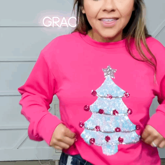 Hot Pink Sequins Christmas Tree Sweatshirt