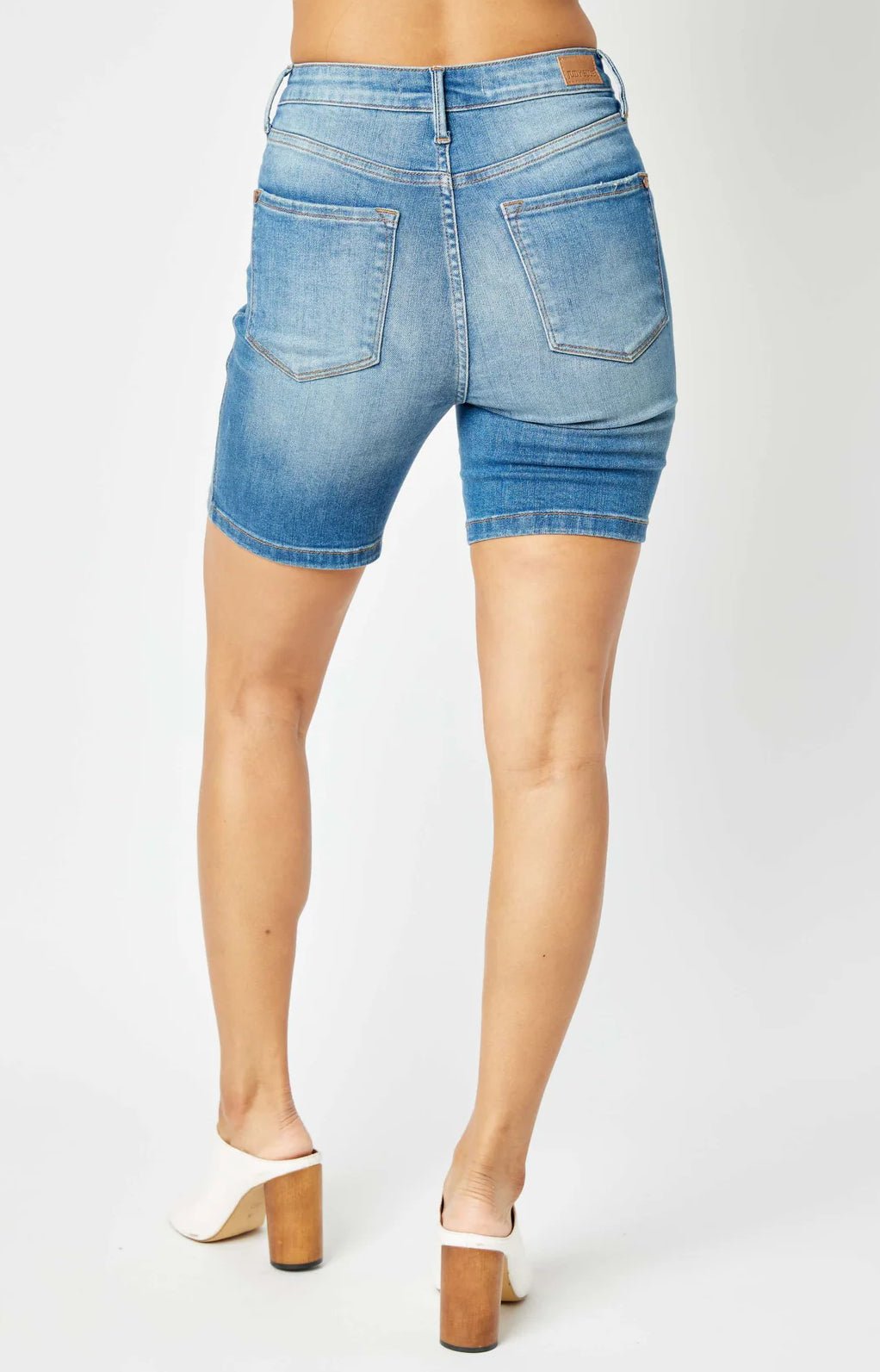 High Waist Tummy Control Denim Bermuda Shorts - Amyliz Collections