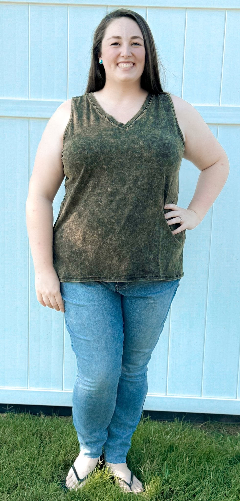 Washed V - Neck Plus Tank Top - Amyliz Collections