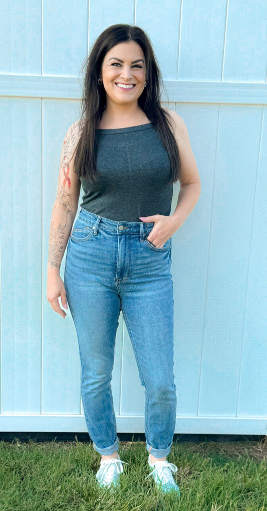High Waist Tummy Control Vintage Shield Skinny Denim - Amyliz Collections
