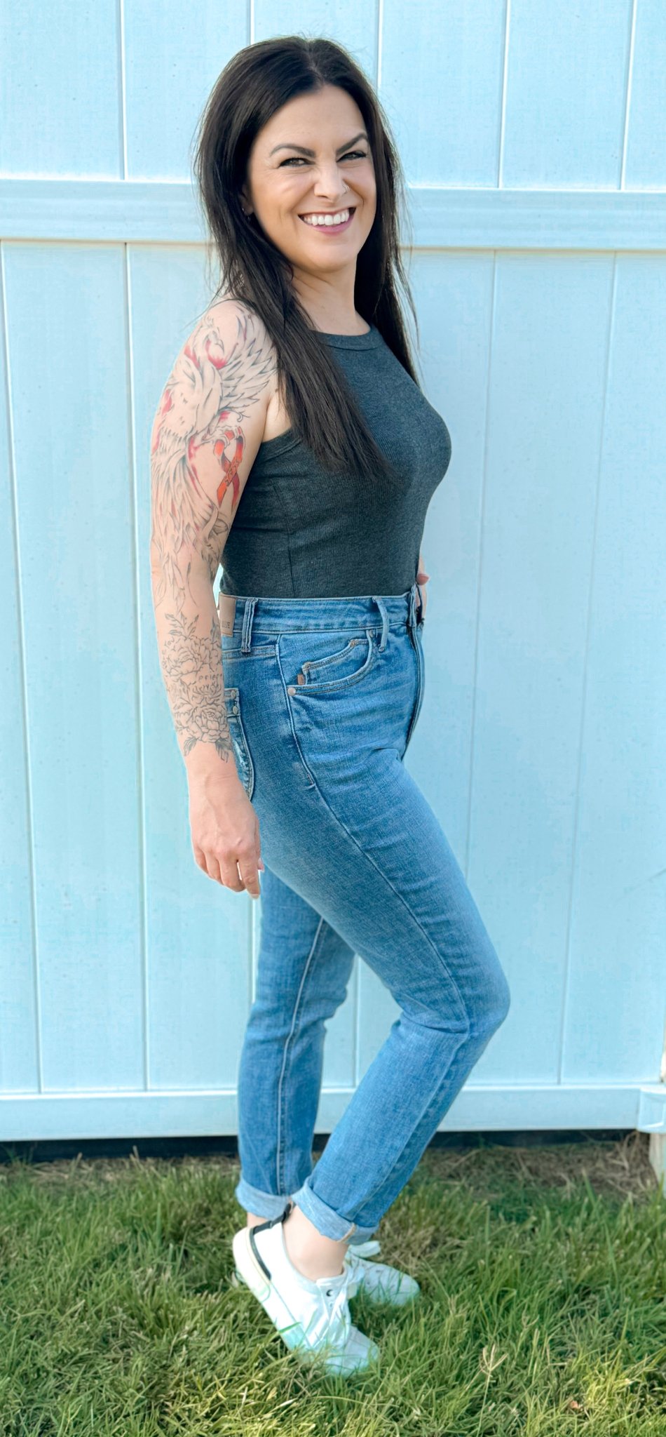 High Waist Tummy Control Vintage Shield Skinny Denim - Amyliz Collections