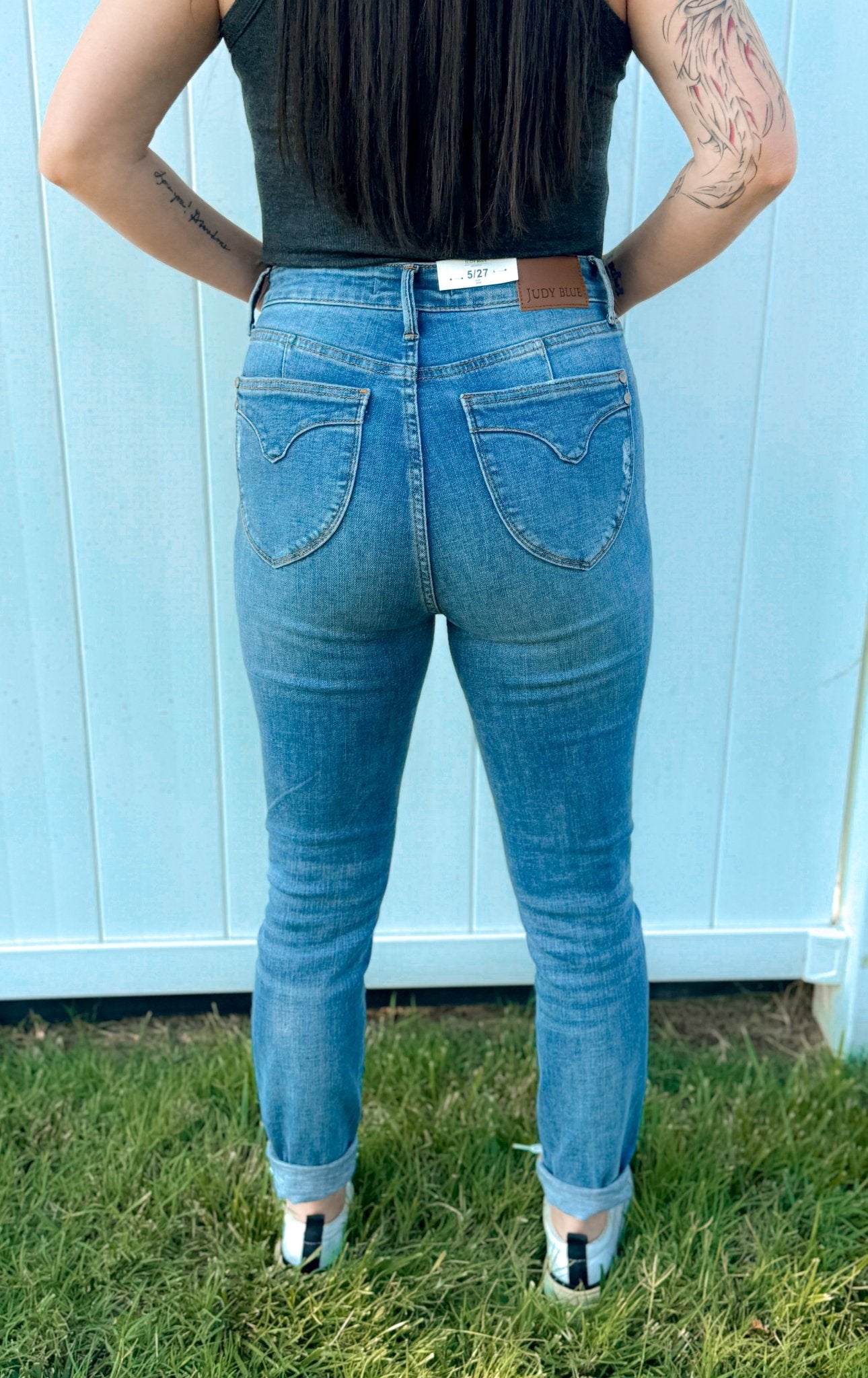 High Waist Tummy Control Vintage Shield Skinny Denim - Amyliz Collections