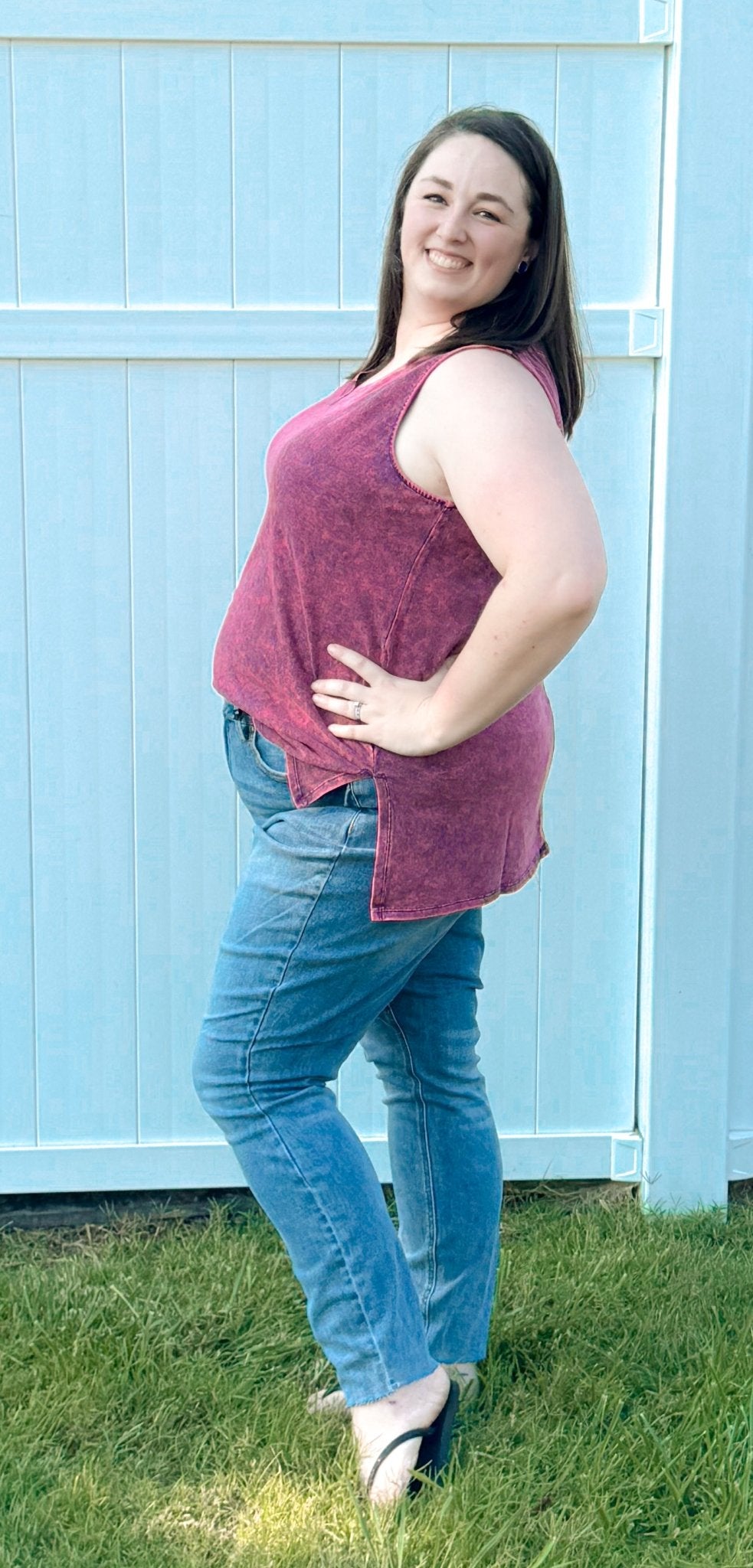 Washed V - Neck Plus Tank Top - Amyliz Collections