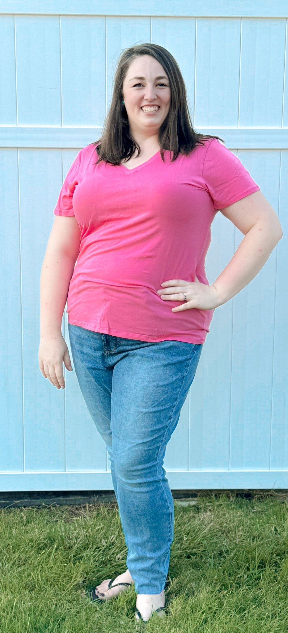 Plus V - Neck Short Sleeve Fitted Top - Amyliz Collections