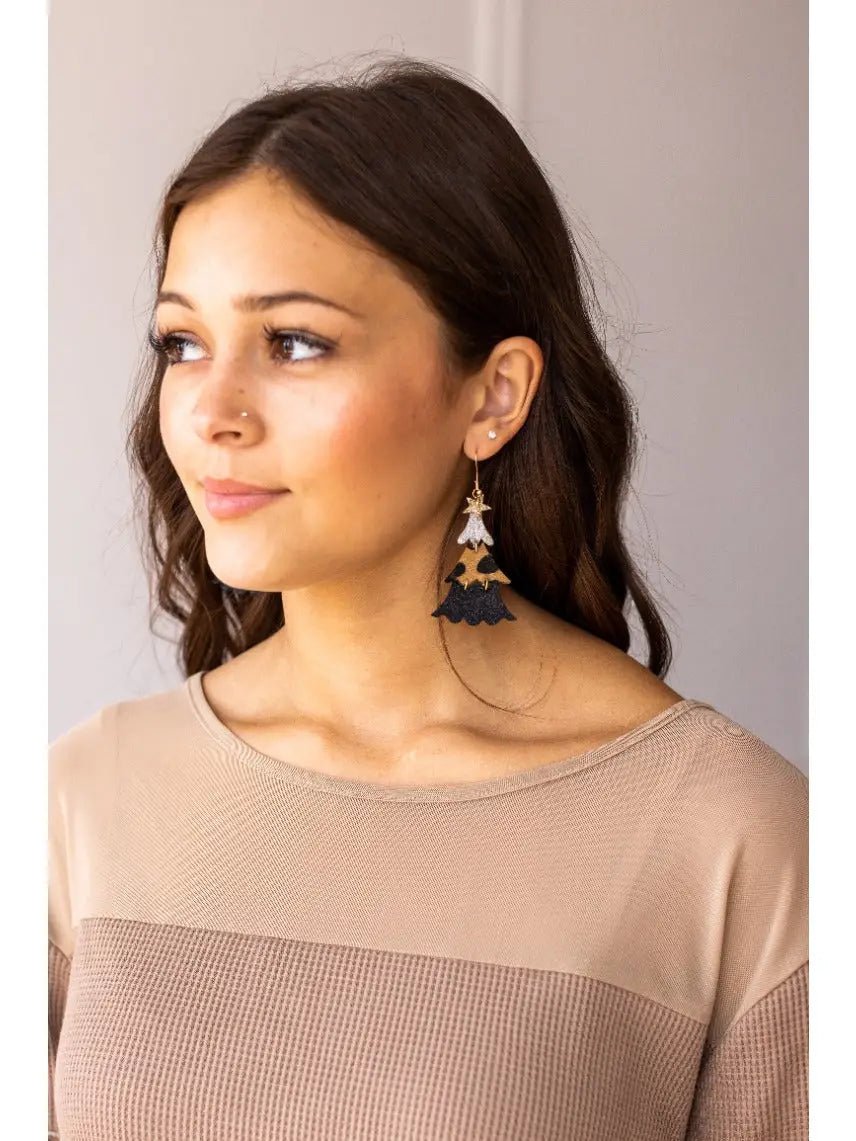 Leopard and Glitter Tiered Christmas Tree Earrings - Amyliz Collections