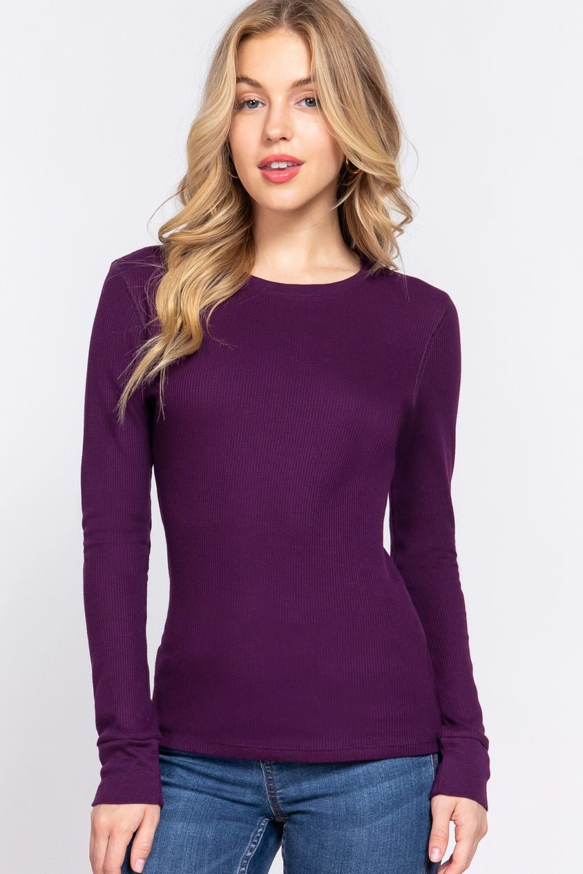 Long Sleeve Thermal Knit Top - Amyliz Collections