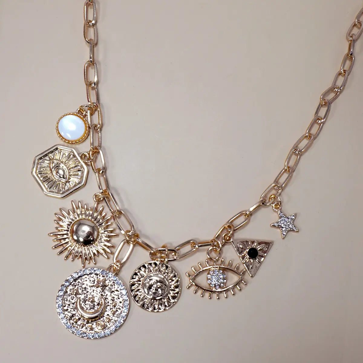 Multi Charm Link Chain Necklace - Amyliz Collections
