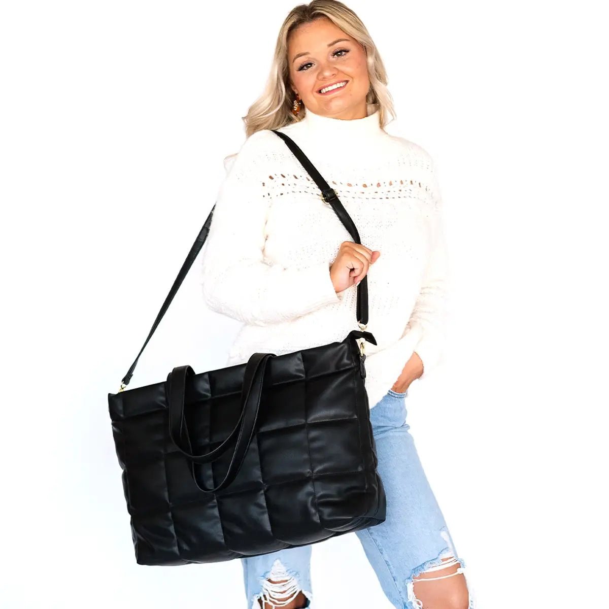 Black Parker Puffy Tote - Amyliz Collections
