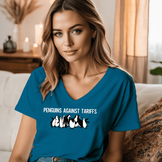 Penguins Against Tariffs V - Neck - Amyliz Collections