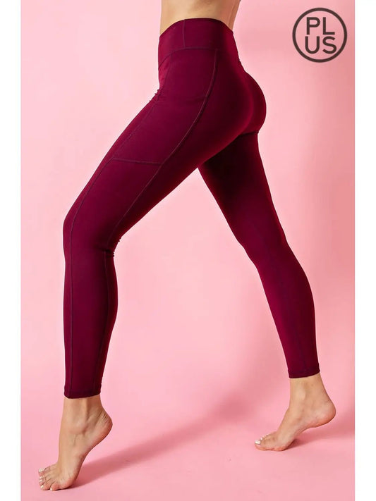 Plus Butter Basic Legging with Pockets: Burgundy - Amyliz Collections