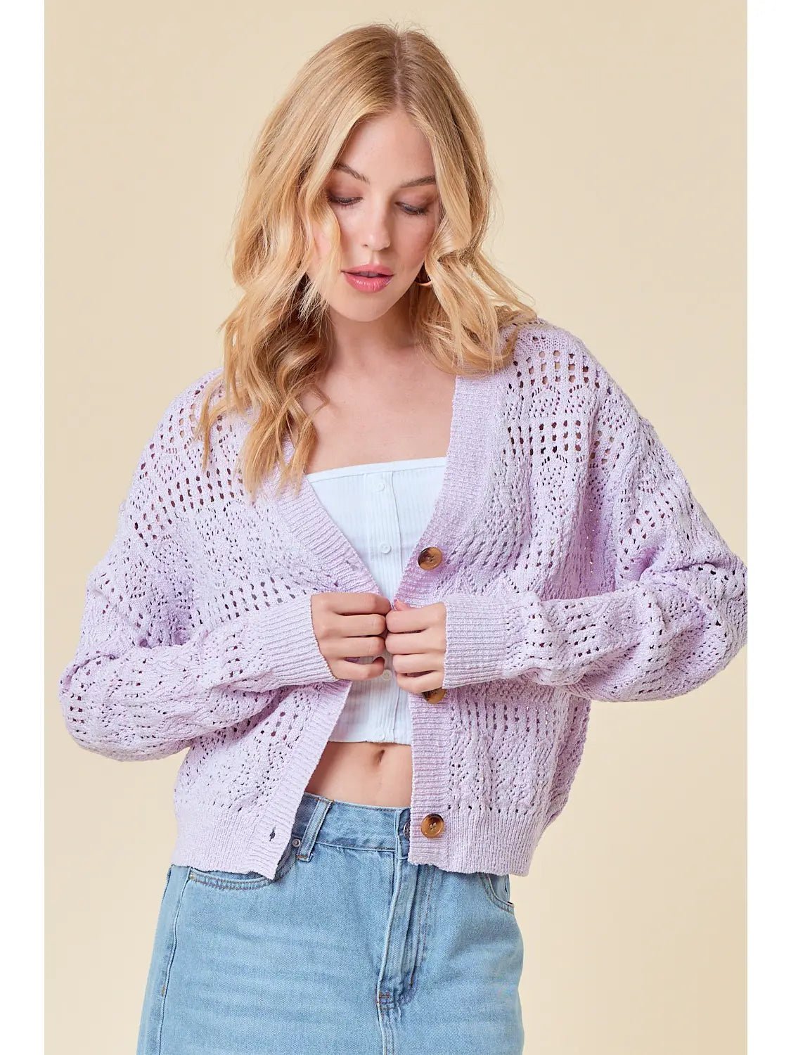 The Petal Pointelle Crop Cardigan - Amyliz Collections