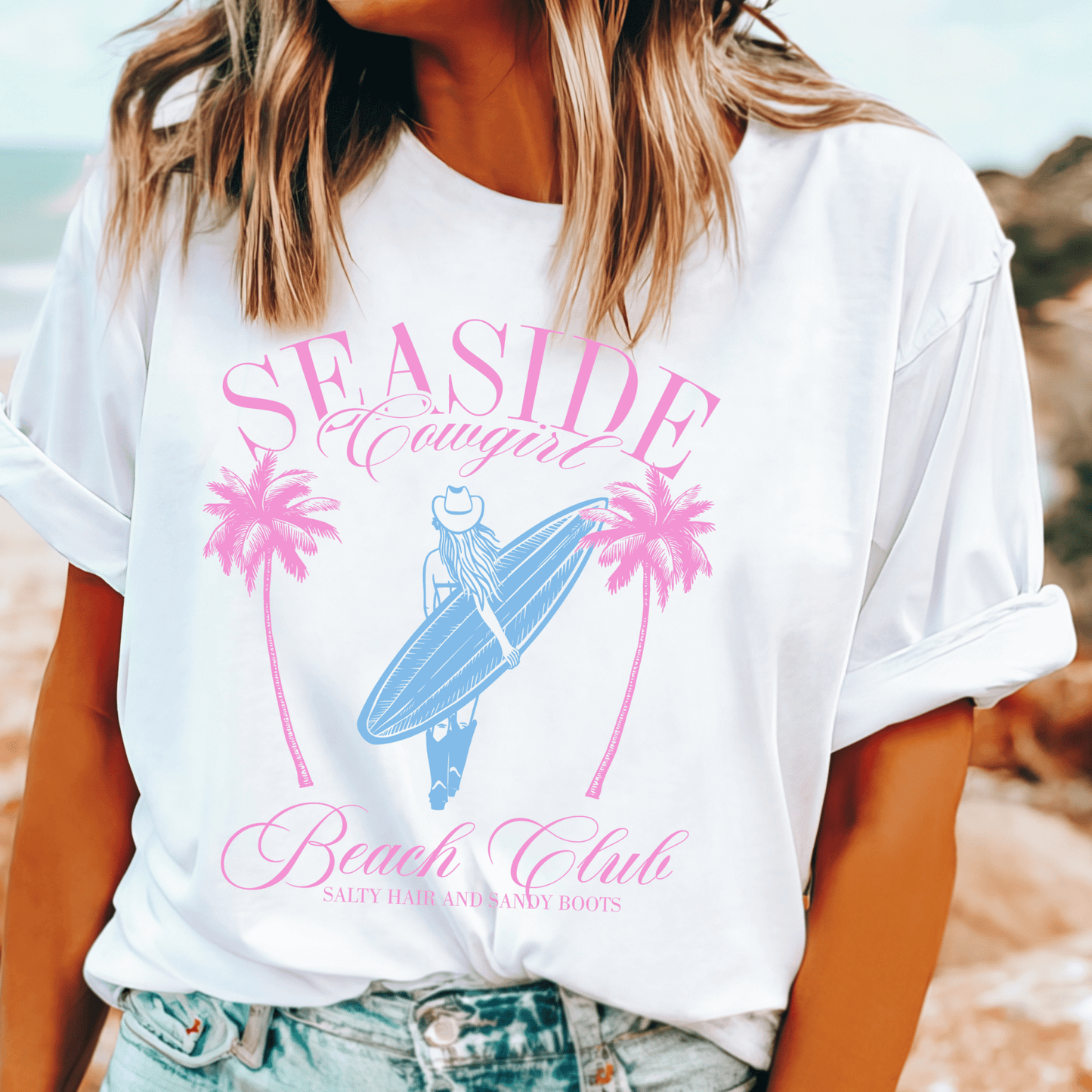 Seaside Cowgirl White Tee - Amyliz Collections