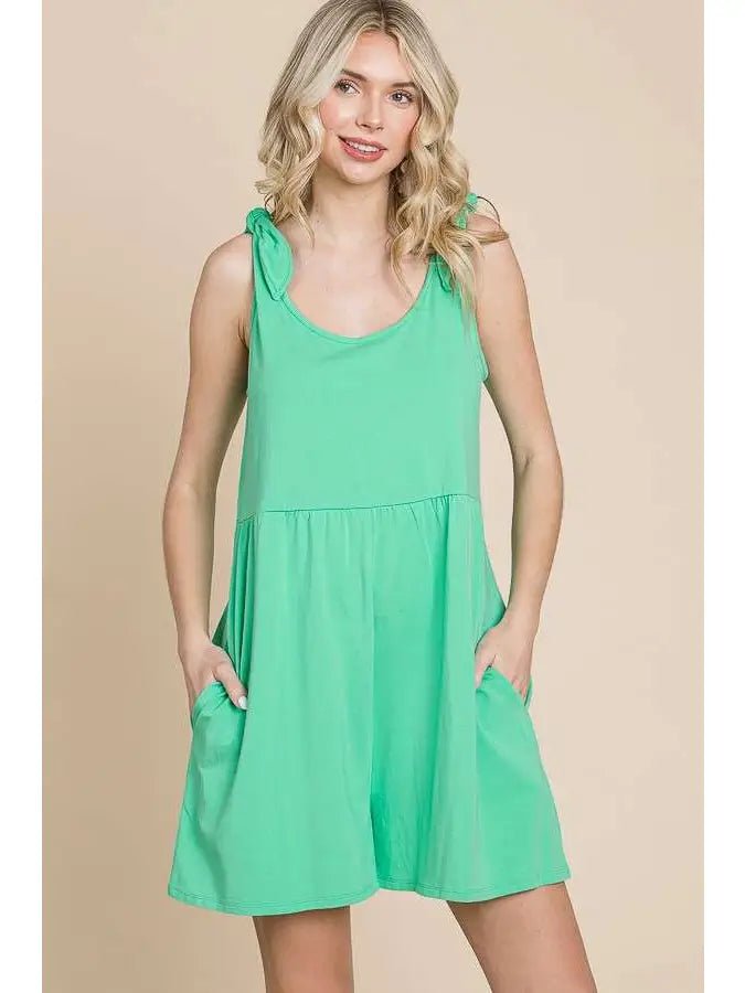 Shoulder Knot Baggy Romper: Mint - Amyliz Collections