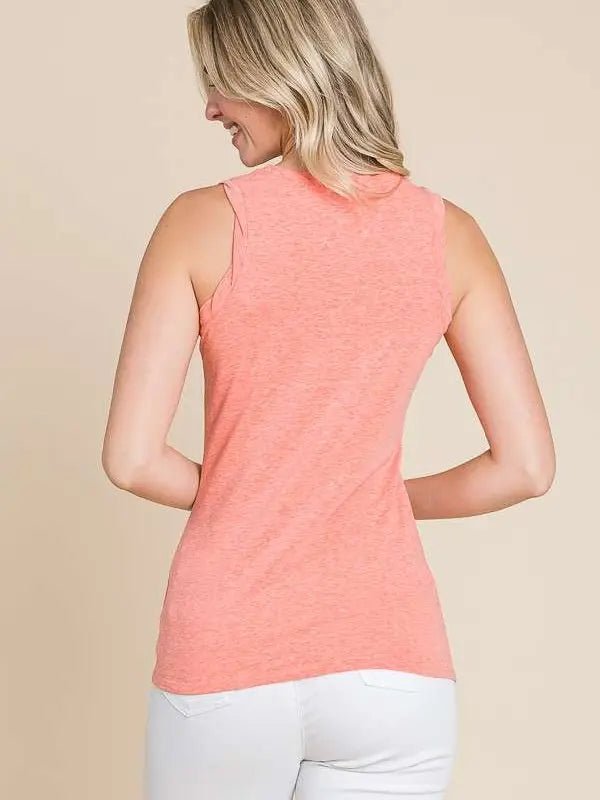 Twist Neck Band Halter Tank Top - Coral - Amyliz Collections