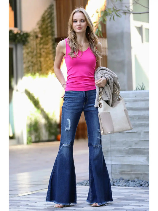 V - Neck Seamless Tank Top, Neon Pink - Amyliz Collections