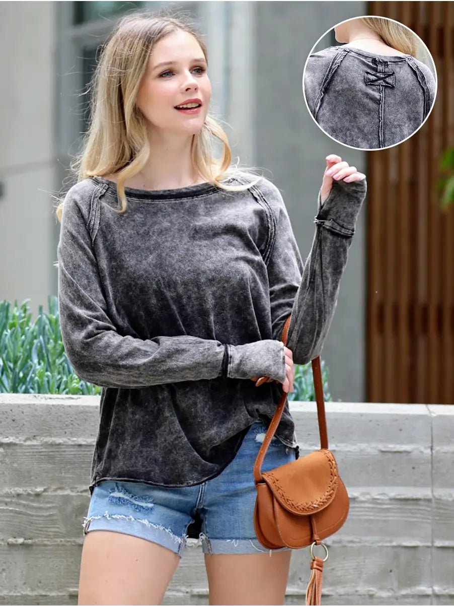 Washed Long Sleeve Top: Ash Black - Amyliz Collections